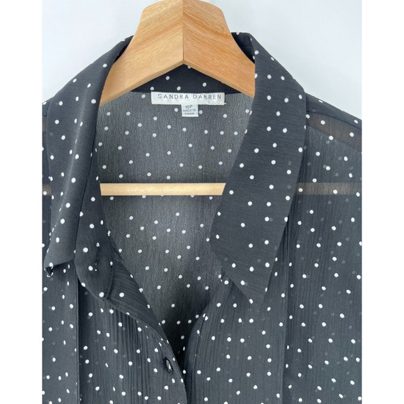 Sandra Darren Button-Down Lightweight Polka Dot Dress Black/White Women's 10P - Picture 6 of 6